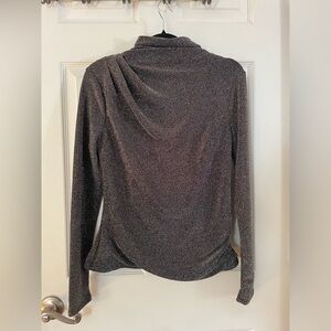 White House Black Market Metallic Charcoal & Silver Mock Neck Top Medium